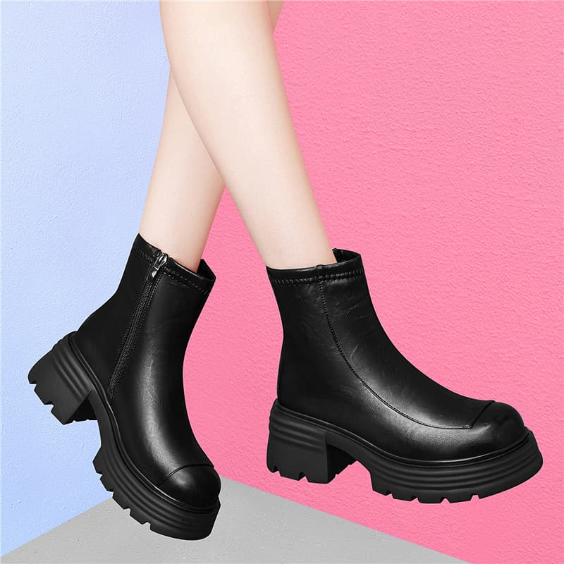 Martin Boots Chunky Sole Short Boots Women 2025 Autumn Winter New Versatile High Heel Chelsea Boots Thick Heel Slim Boots