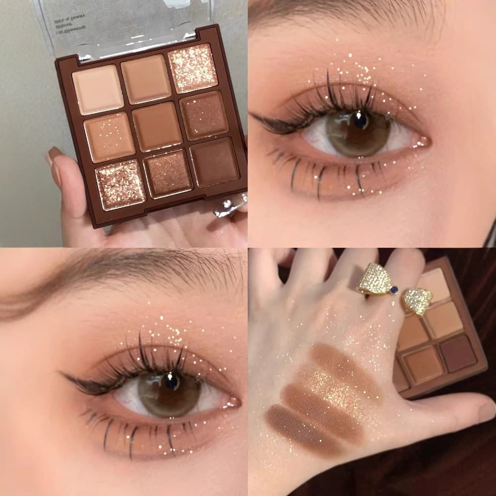 Chocolate Warm Brown Eyeshadow INS Same Style 9-Color Eyeshadow Palette Matte Orange Brown Earth Tone Pearl Sparkle Nine Grid