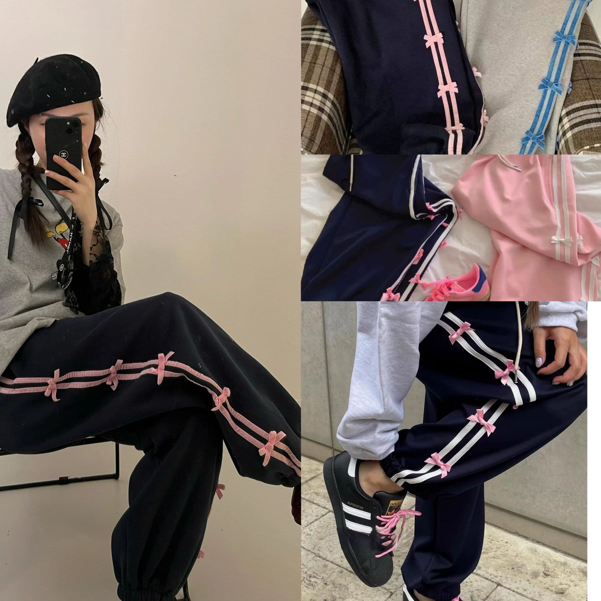 No return or exchange! ! Special price Korean niche trendy brand blogger's same style Korean style bow line sense terry casual