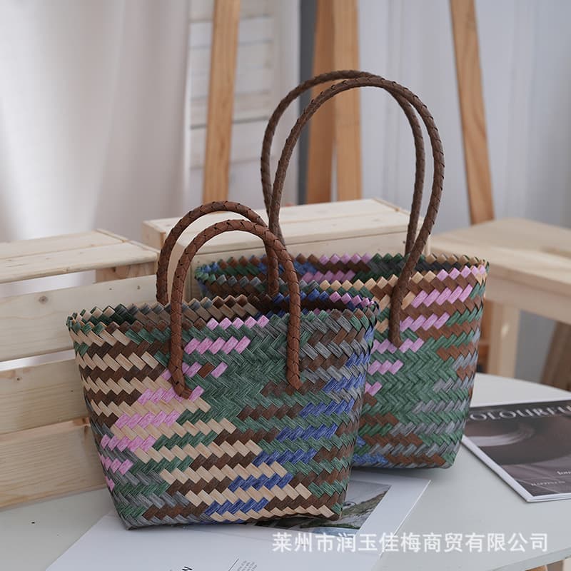 New Trendy Fashion Woven Plastic Bag Plastic Woven Bag Fashionable Shoulder Underarm Bag Handmade Woven Plastic Bag
