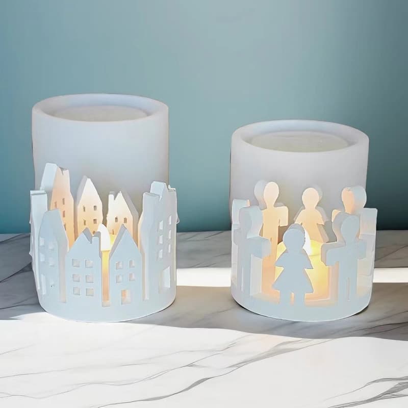 Creative Hollow House Ring Tea Light Silicone Mold DIY Portrait Light Ring Plaster Candle Holder Decoration Mold