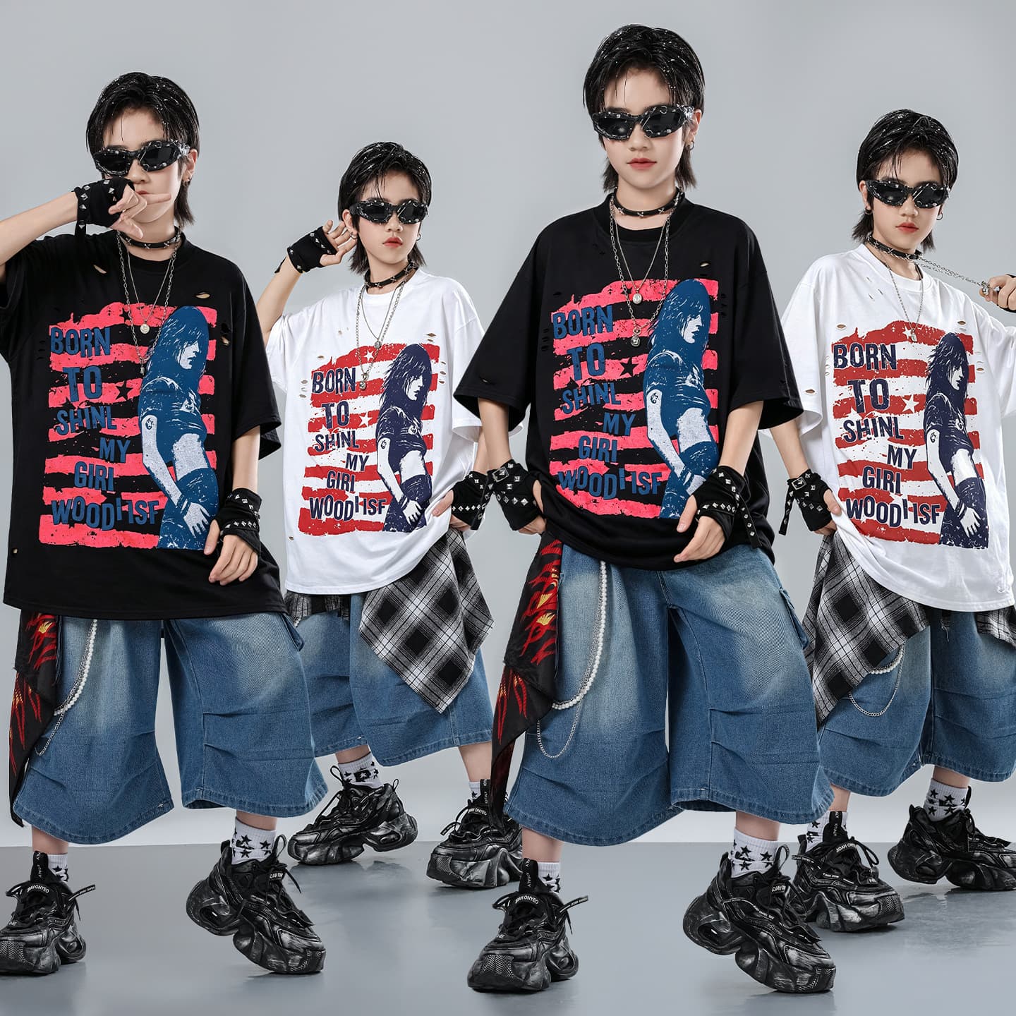 Hip-hop children's hiphop trendy costumes hip-hop style drum set loose cool suit jazz performance costumes