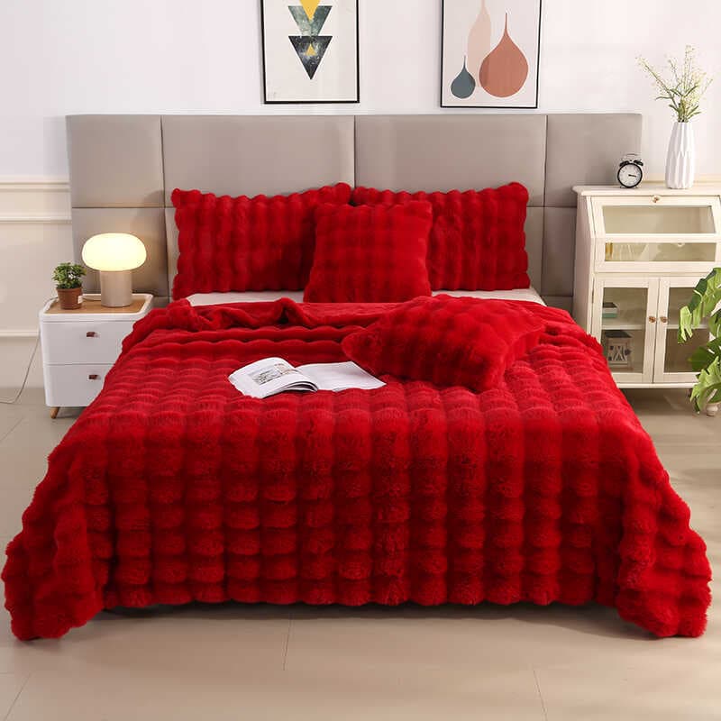 Festive Wedding Blanket, Bright Red New Marriage Cloud Rabbit Fur, Spring/Autumn Double Cover, Dowry Gift, Fleece Red Quilt