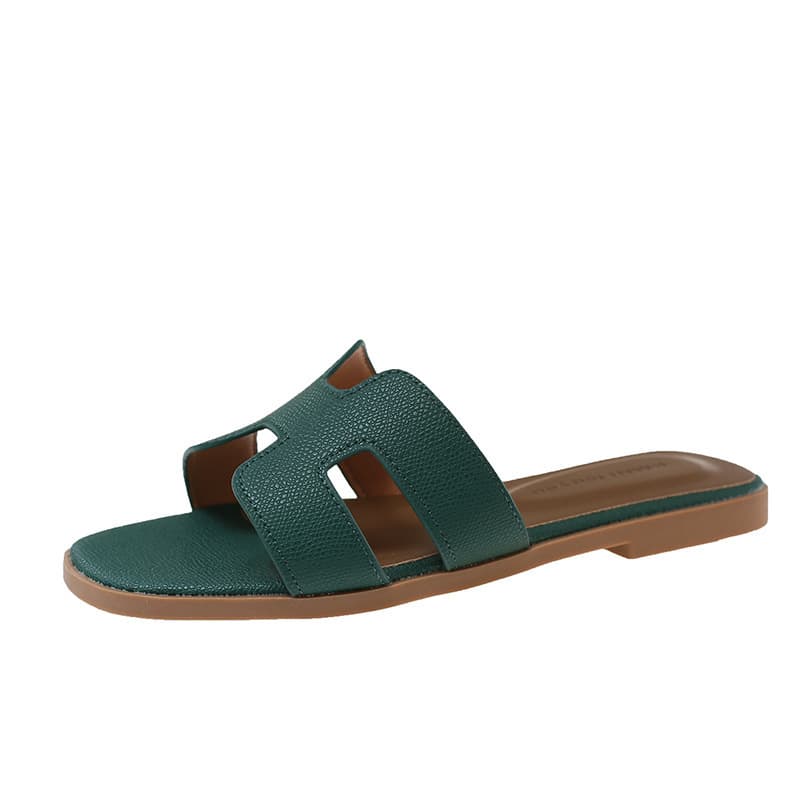 Fairy Style Square Toe Slippers for Women Summer 2026 New Korean Version Flat Slide Sandals Versatile Beach Shoes Casual Sandals