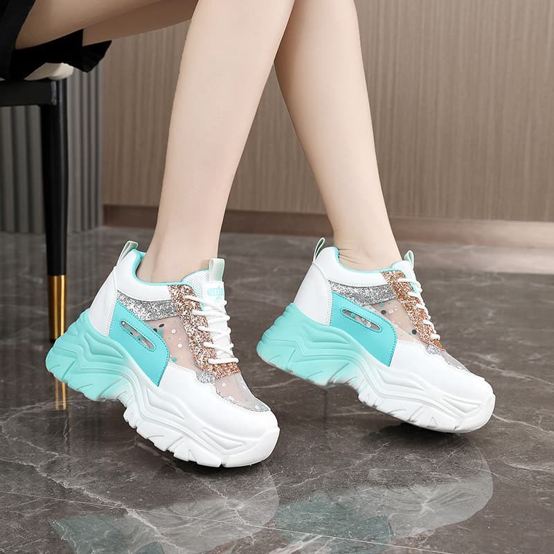 ZYF801 Height-Increasing Mesh Shoes for Women, Breathable Mesh Thick-Sole White Sneakers 2024 New Summer Dad Shoes for Women