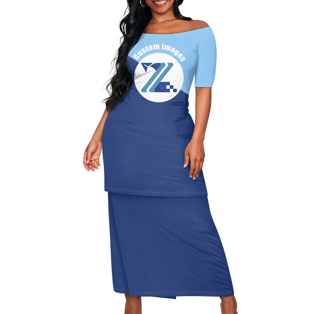 Custom orders from one piece, Samoan traditional two-piece set women's short-sleeve top and long skirt polyester-spandex blend island wear