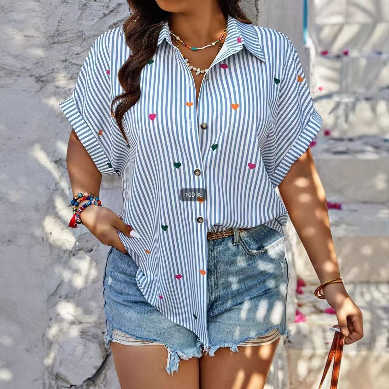 2026 European and American Amazon cross-border foreign trade summer short-sleeved striped printed shirts hot sale factory direct sales