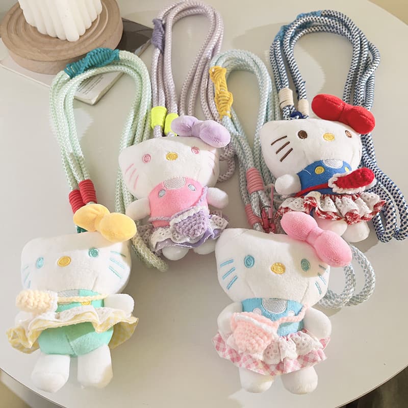 Girls ins pink coil skirt diagonally across sky blue KT pendant mobile phone case lanyard diagonally across long rope shoulder chain universal