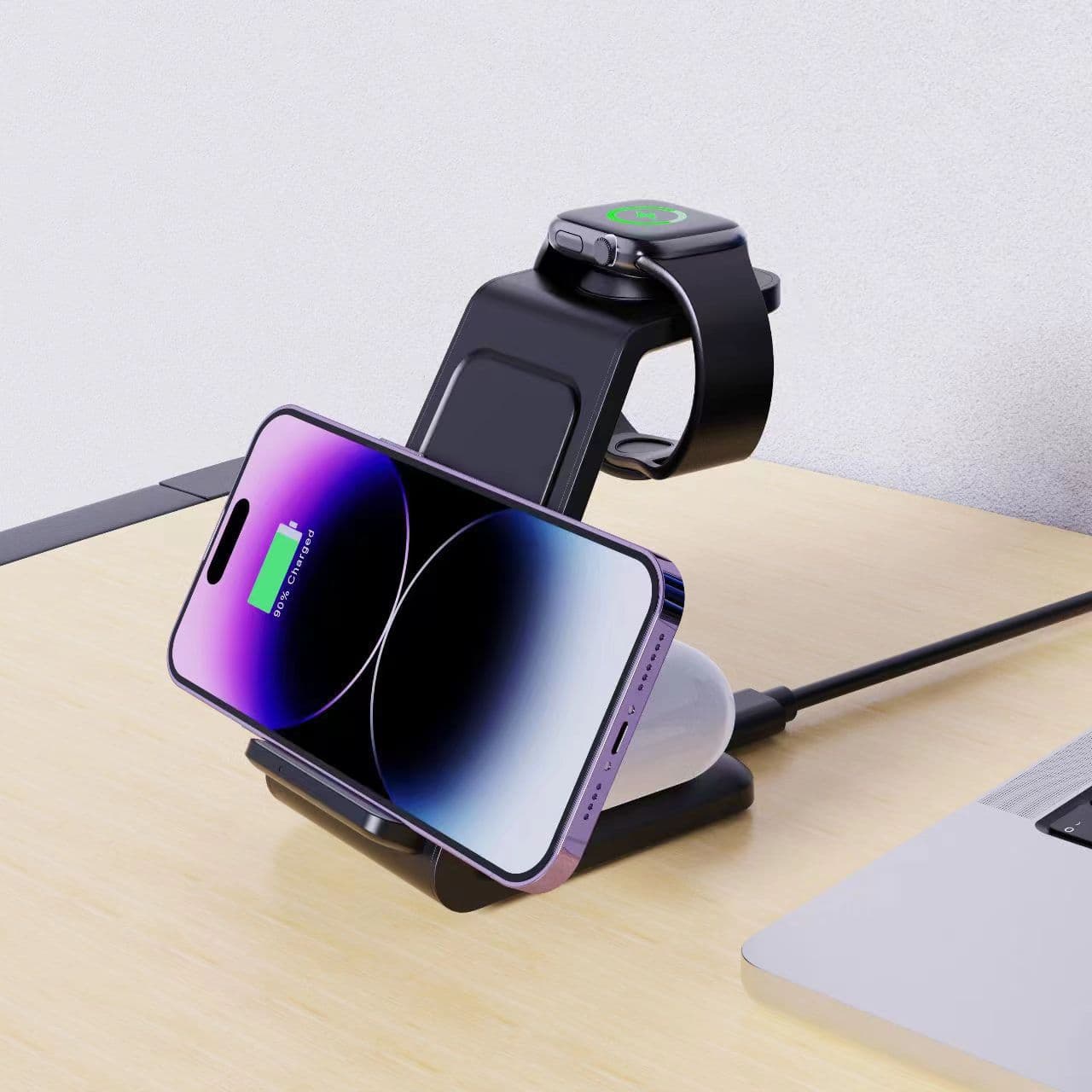 Multifunctional 15W Vertical Fast Charging Dock New 3-in-1 Wireless Charger Compatible with Apple Phones, Watches, and Earbuds