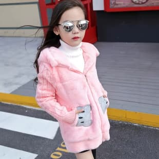 New Winter Girls Children Jacket Korean Style Mid-Large Child Quilted Thickened Best Friend Faux Fur Plush Coat