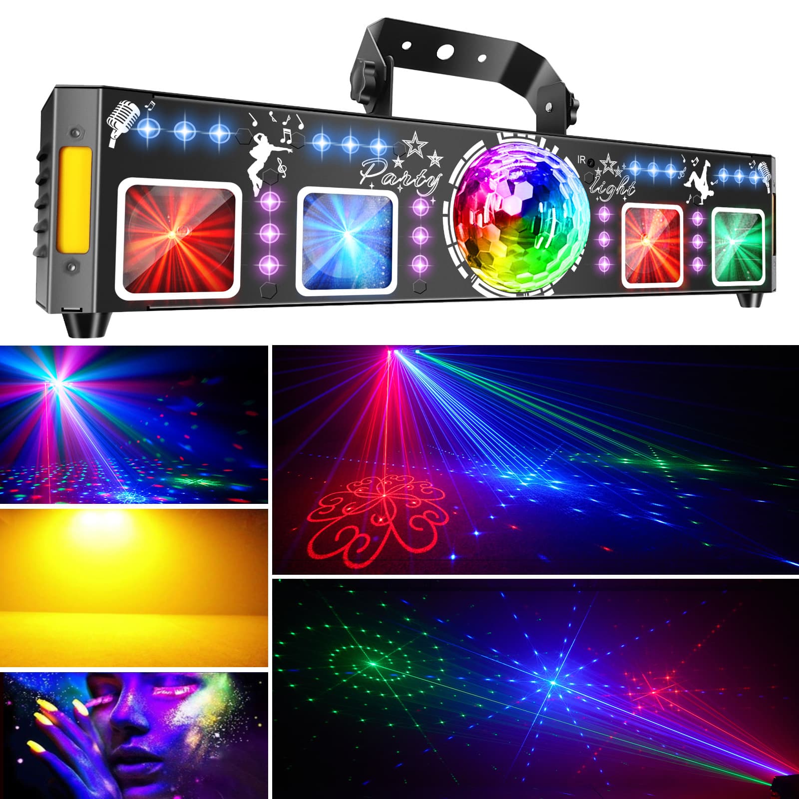 4-5 Head Laser Stage Light with 7-in-1 Pattern Mini Ball, KTV/Bar Laser Atmosphere Party Strobe