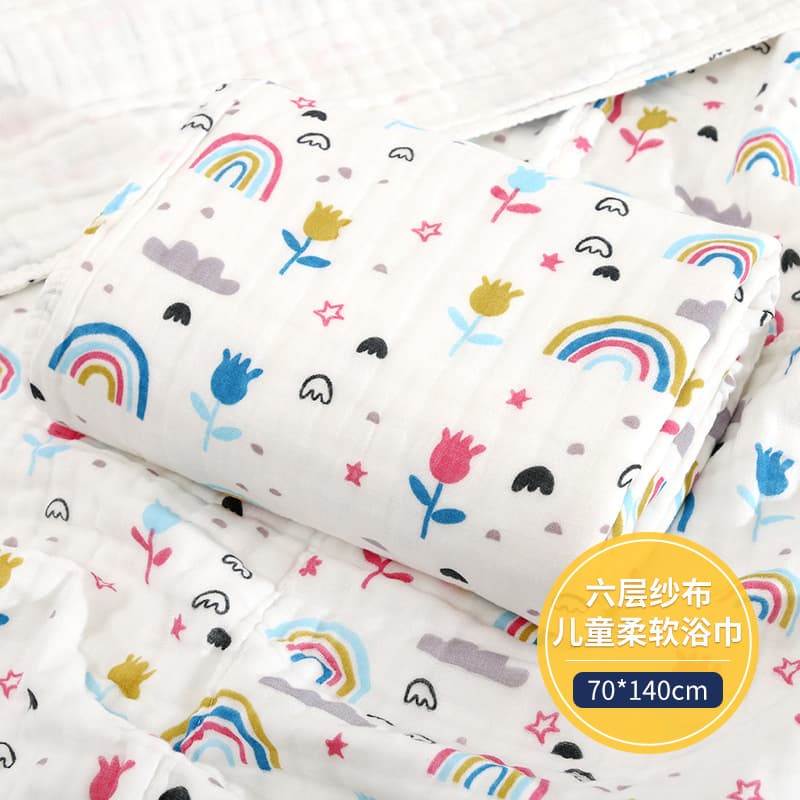 Wholesale High-Density Baby Bath Towel 70*140, Six-Layer Washed Gauze, Soft Large Towel for Newborns, Drop Shipping