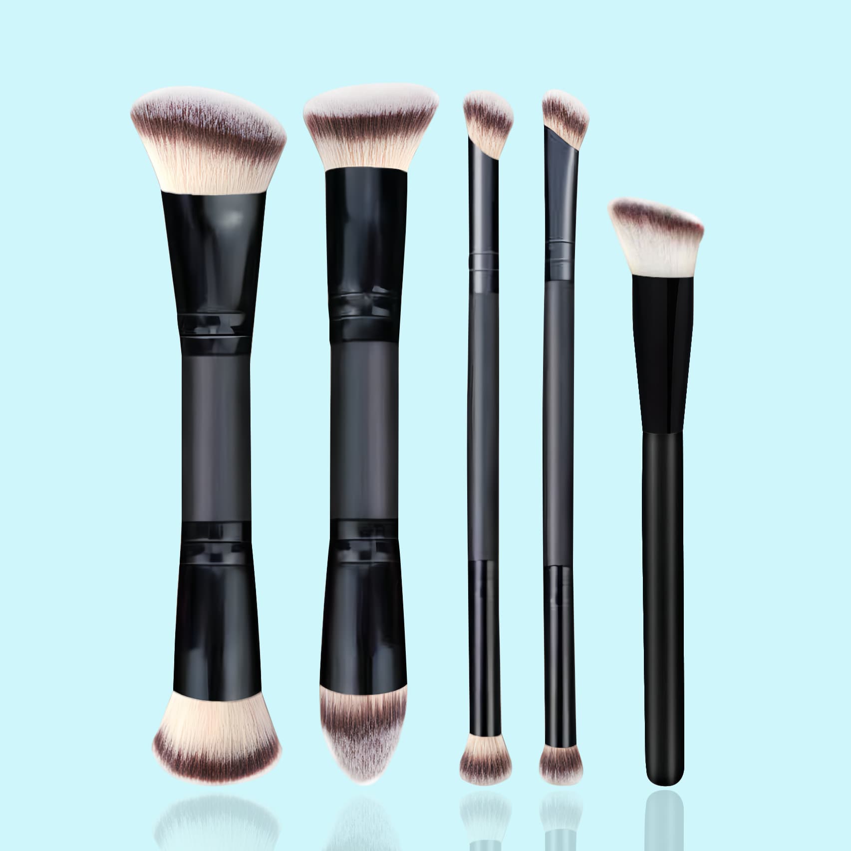 Cross-border new 5-piece double-headed multi-functional makeup brush, facial makeup brush, foundation brush, blush brush, contour brush, eye shadow brush