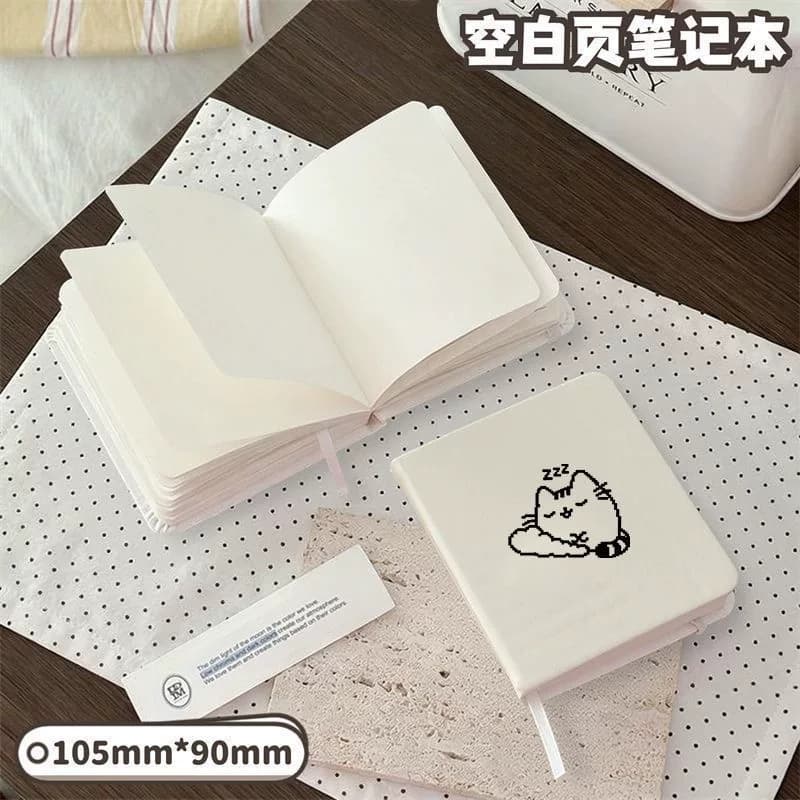 Sleeping Cat Notebook Thick Journal Student Blank Drawing Book PU Leather Cover Pocket Diary
