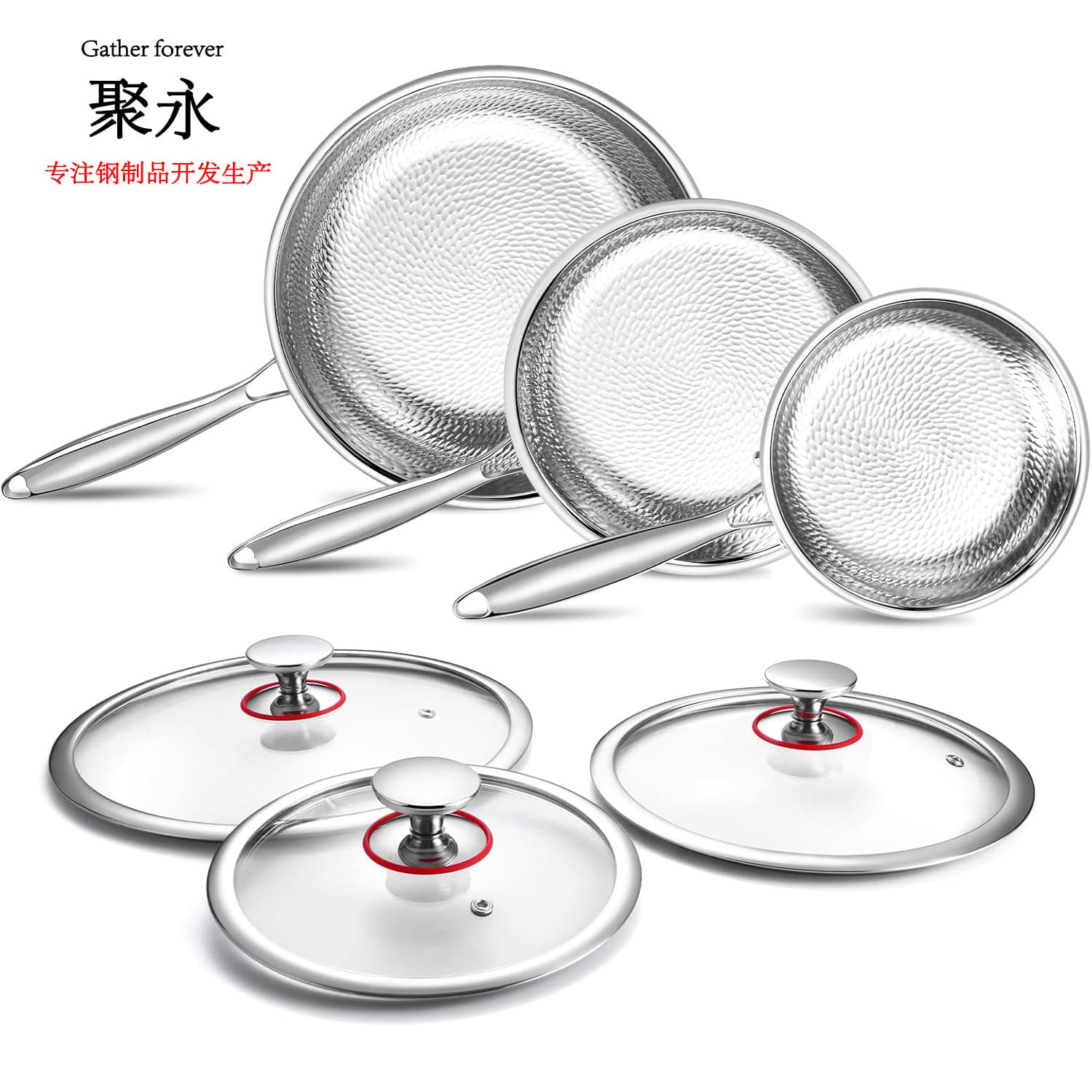 Cross-border lotus leaf bionic pan griddle three-layer steel non-stick pan household double-ear frying pan steak frying pan set