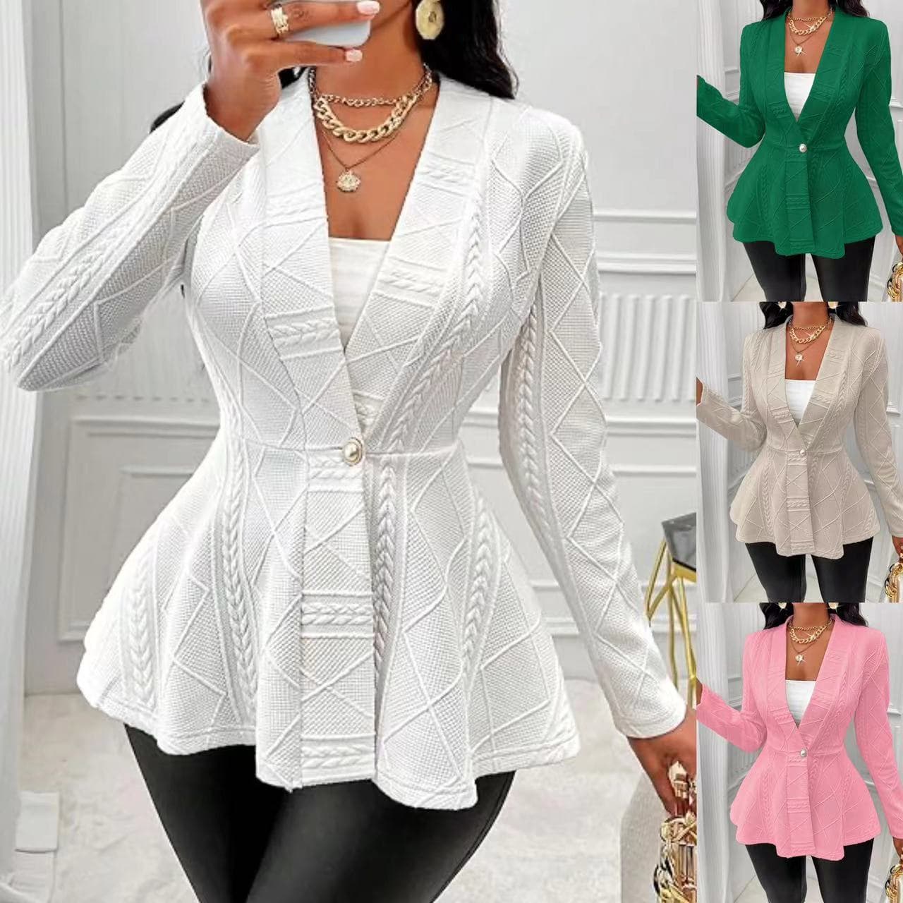 Jacquard 2024 European and American Cross-border Amazon New Women's Clothing Textured Button Long Sleeve Luxury Coat Jacket