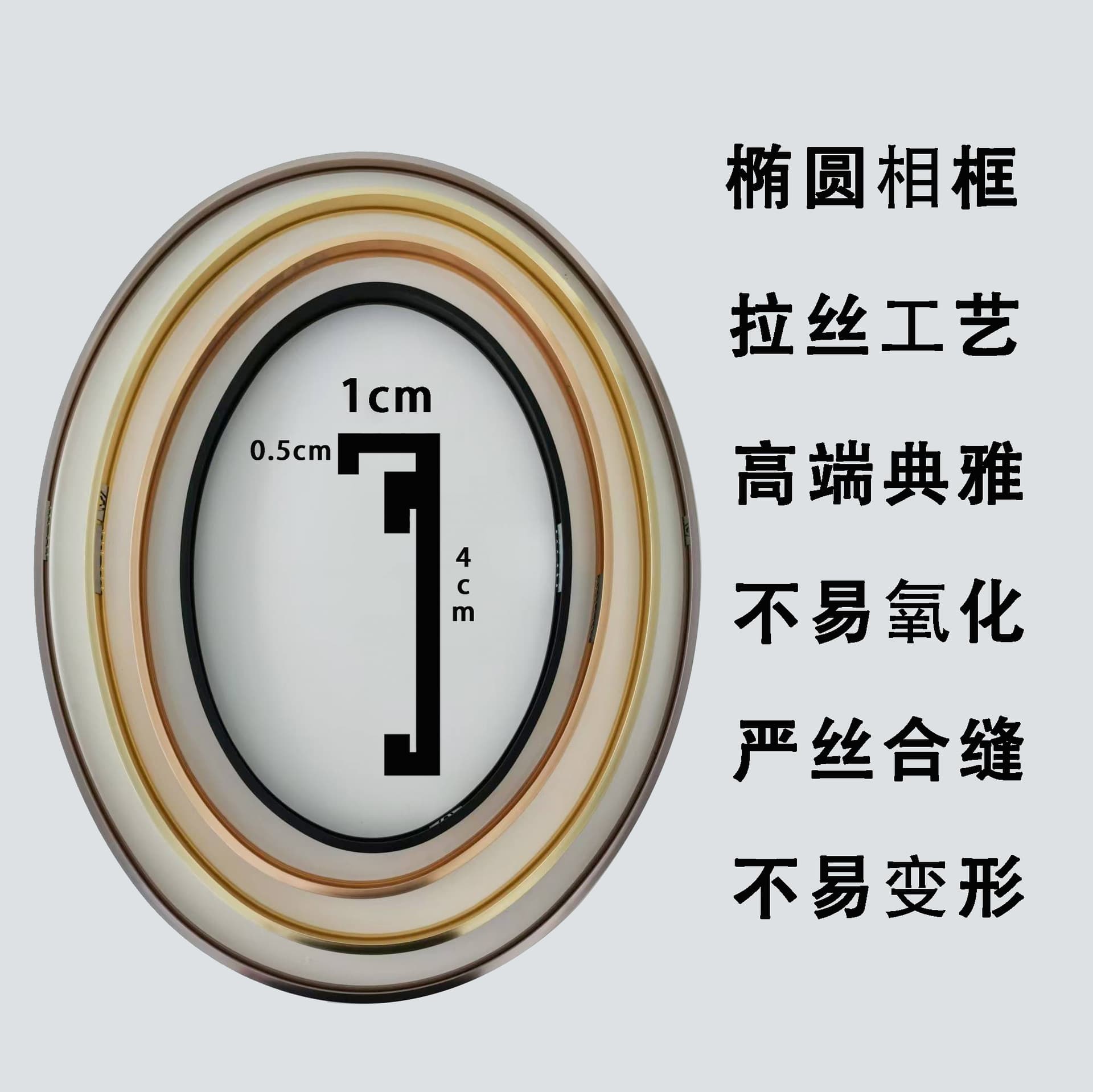 Aluminum Alloy Metal Oval Picture Frame Brushed Minimalist Irregular Frame Glass Frame Light Luxury Picture Frame