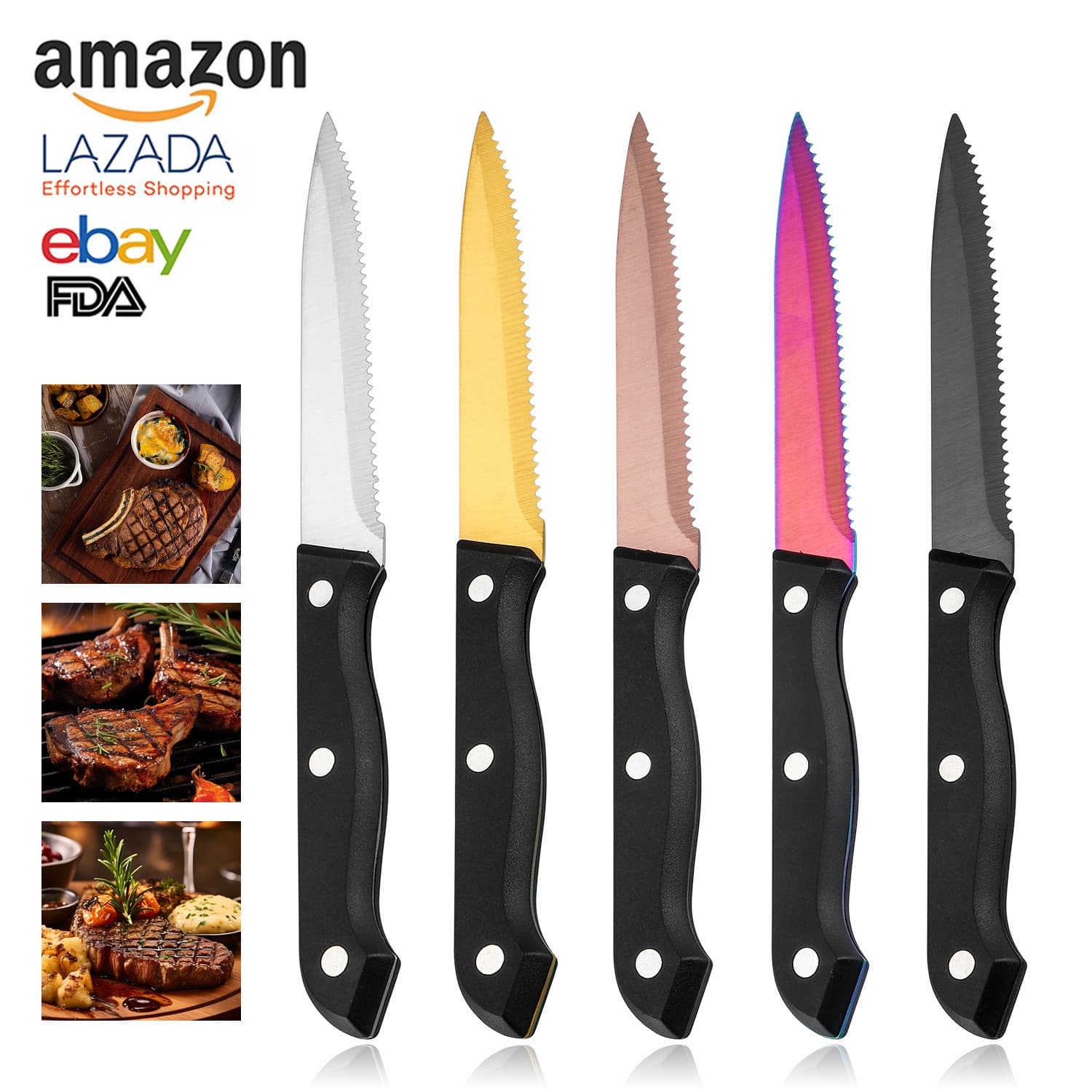 Amazon steak knife with stainless steel and plastic handle, sharp dining knife, multi-purpose fruit knife, serrated steak knife for Western cuisine.