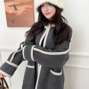D Brand Wool Coat 26 Winter New Arrival Contrast Color Gray Light Warm Coat Wool Gray Knit Loose Coat