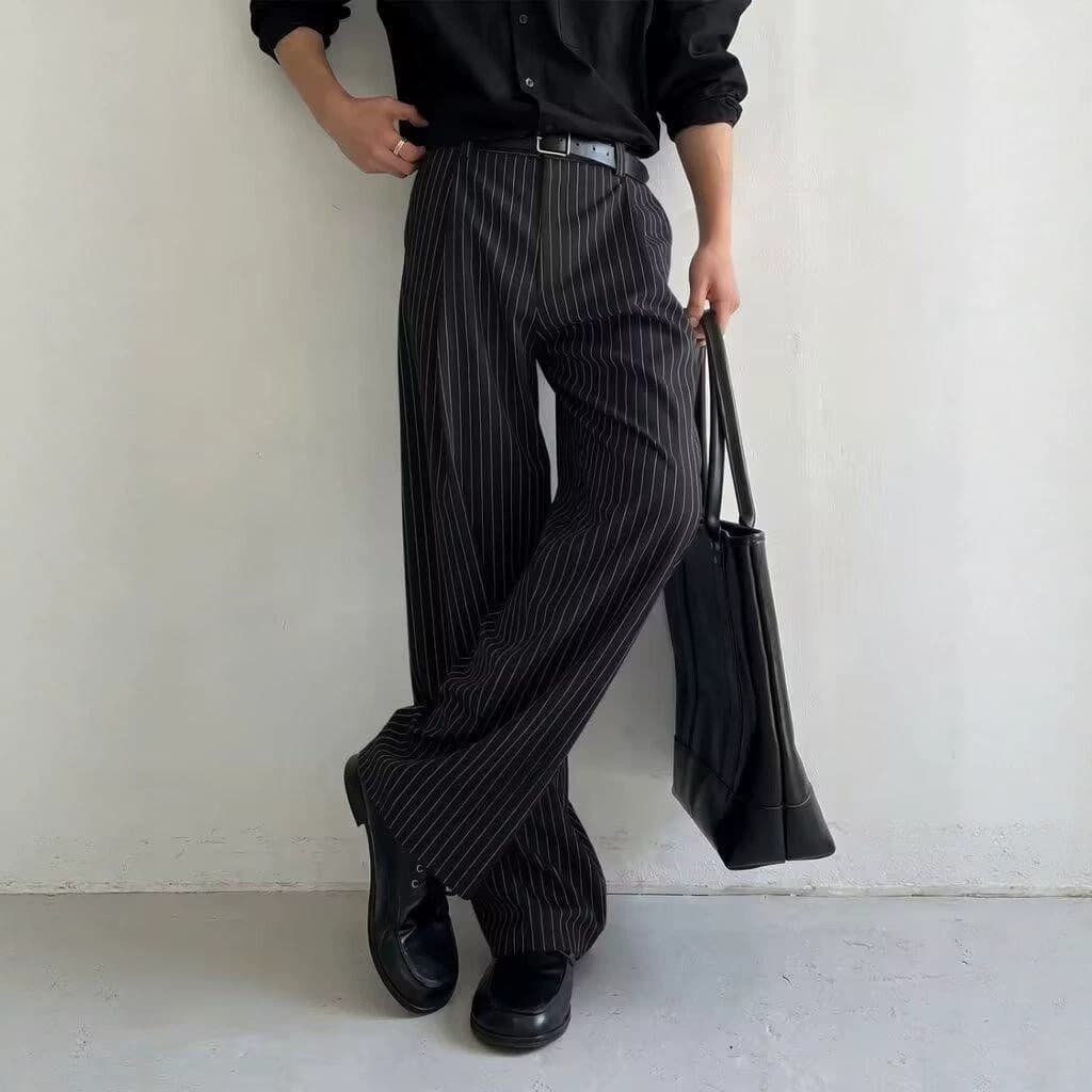 Cross-border striped suit trousers for men, summer and autumn style, loose and drapey, high-end casual suit trousers ins versatile long trousers