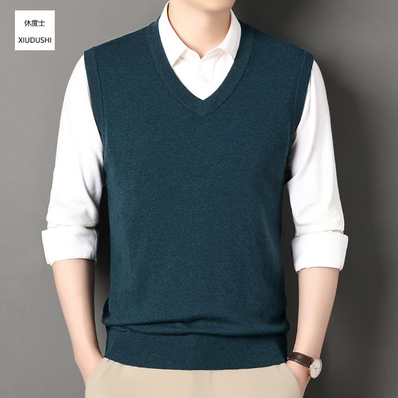 New Style Pure Wool Thin Vest Men's Sleeveless Slim Fit Warm Vest Sport V-Neck Sleeveless Seamless Top