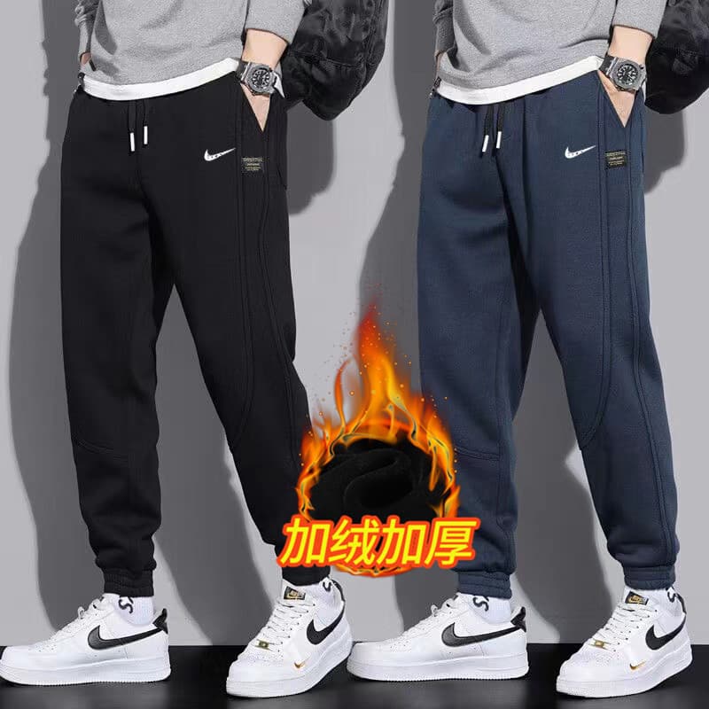 Men's 2025 Winter Pants Korean Style Loose Warm Casual Pants Men's Fleece-Lined Cropped Jogger Sweatpants