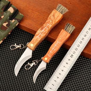 Rosewood Mushroom Knife Multi-function Outdoor Tool Camping Knife Brush Wild Mushroom Picking Folding Knife