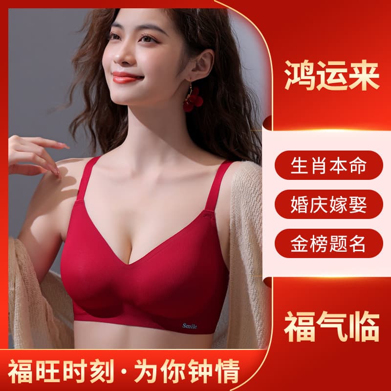 New Year Red Seamless Bra for Bride, Groom Underwear, Chinese Zodiac Couple Bra, Wedding