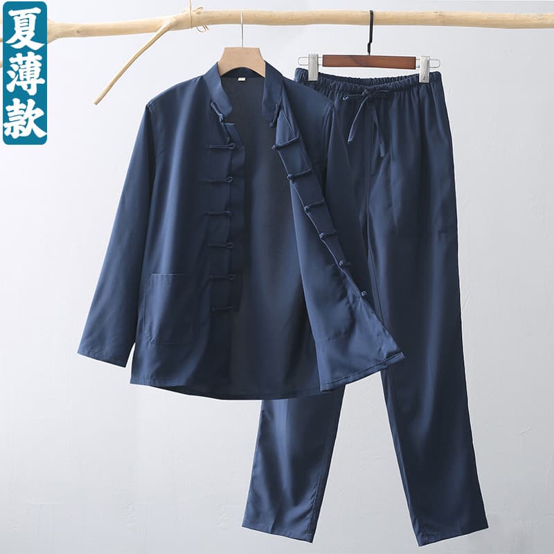 Chinese Style Tang Suit Men's Spring Summer Long Sleeve Jacket, Middle-aged Chinese Retro Men's Suit, Hanfu Tea Costume Long Gown