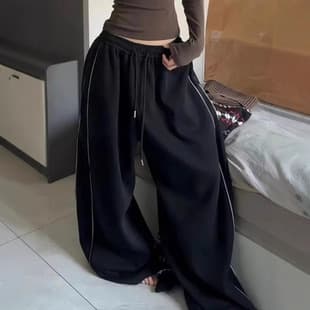 Y2K Women's Casual Fashion Street Style Jogger Elastic Waist Straight Loose Wide Leg Long Pants