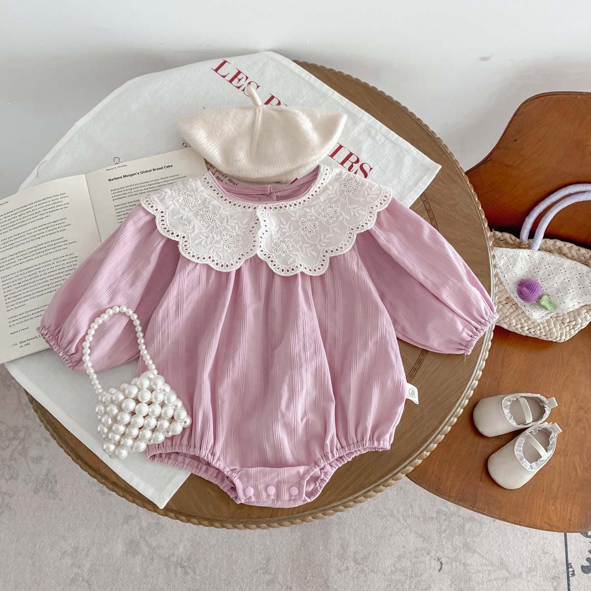 Stylish Baby Clothes Spring Autumn Lapel Packing Bodysuit Women's Sweet Baby Outerwear Crawling Suit Newborn Infant Footies