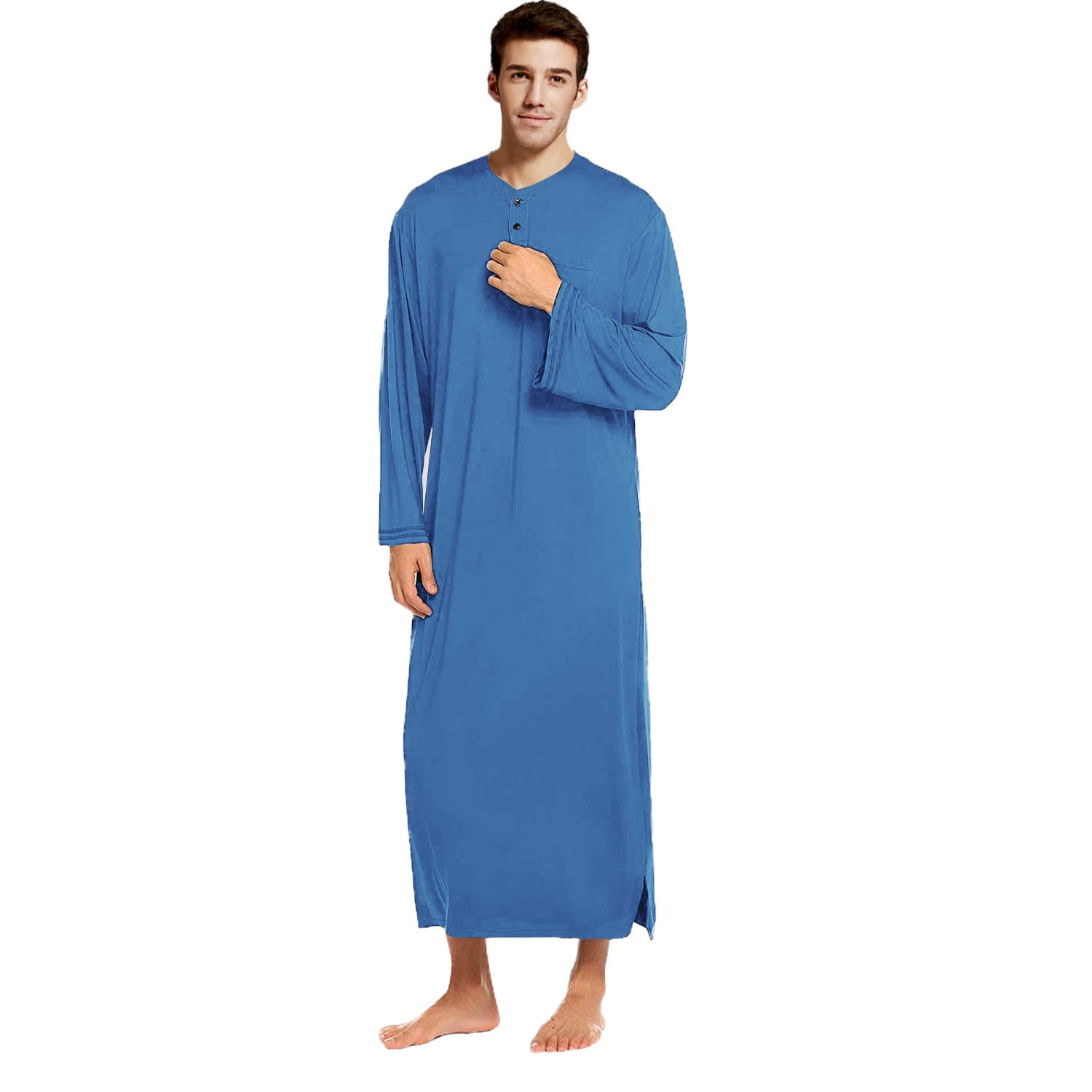 Men's Long Sleeve One-Piece Sleepwear Loose Fit Extra Large Size Bathrobe Homewear Autumn Season