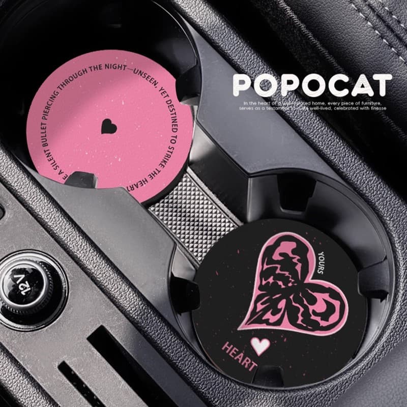 Sweet Cool Pink Ink Car Cup Mat Premium Leather Cup Mat Non-Slip Pad Creative Water Cup Mat Car Decoration