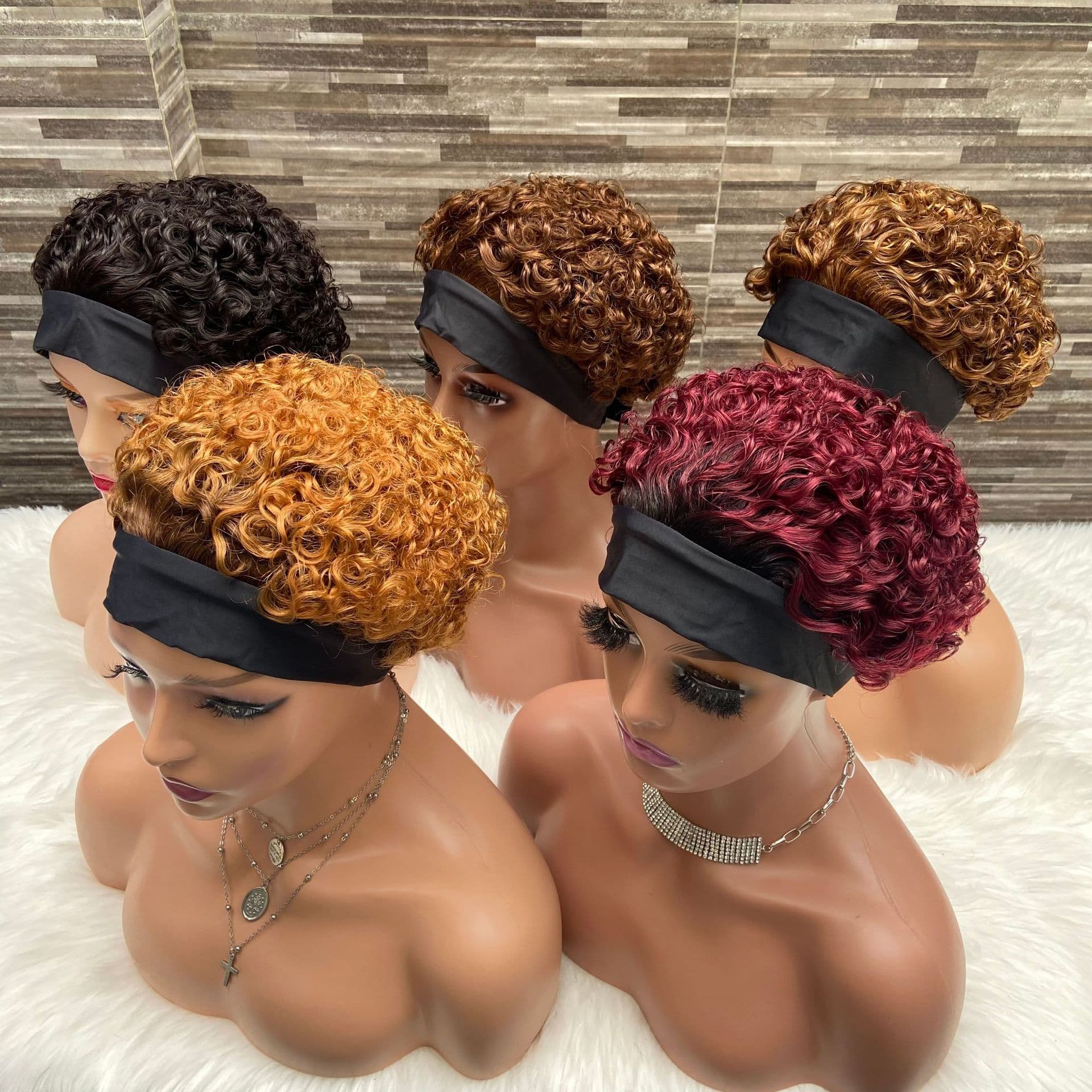 Hot-selling Cross-border Colorful Real Human Hair Ice Silk Headband Pixie 100% Human Hair Machine-made Wig Cap