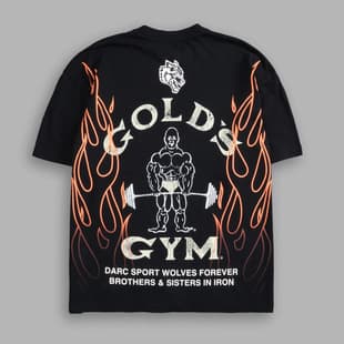 American Retro GOLD'S GYM Flame Wolf Head Print Short Sleeve T-Shirt for Men, Loose Heavyweight Fitness Sports Top