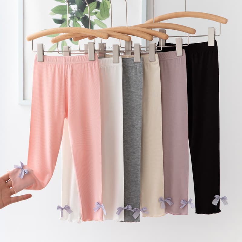 Summer Thin Children's Leggings Korean Style Girl's Bow Leggings Lightweight Breathable Kids Pants