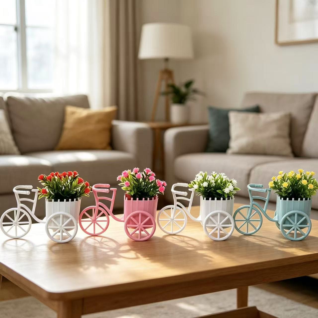 Mini bicycle flowerpot full of stars artificial flowers multi-color simple small potted tabletop ornaments home fake flowers wholesale