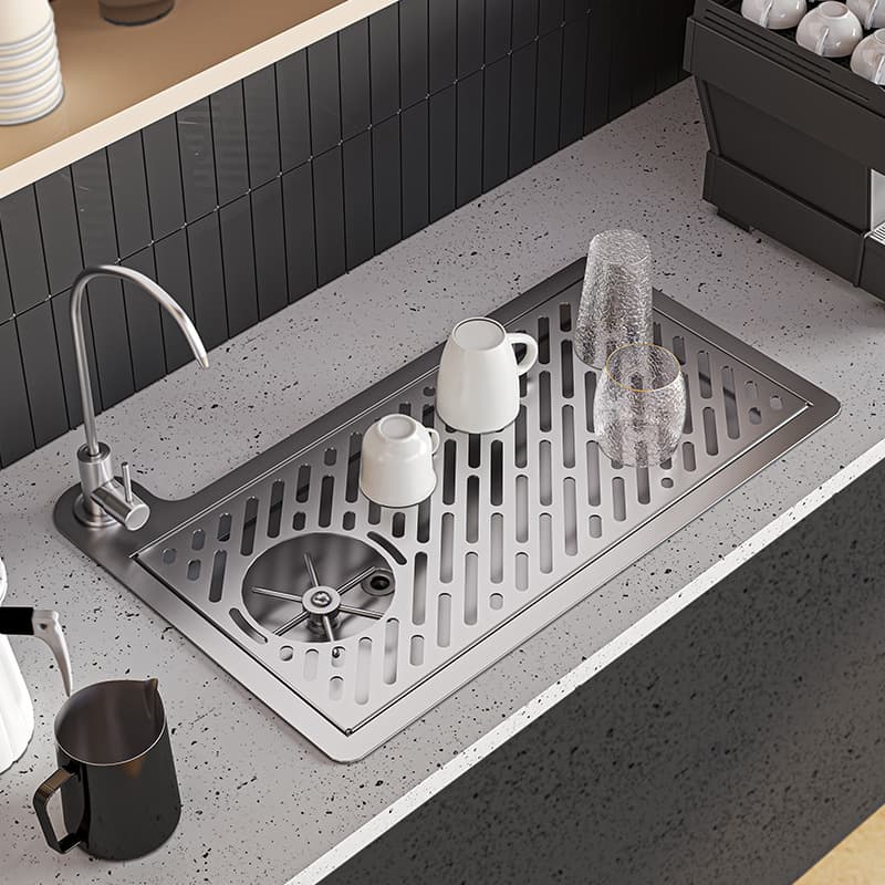Stainless Steel Glass Washer Sink Embedded Auto Backflush with Faucet Bar High-Pressure Cup Rinser Commercial
