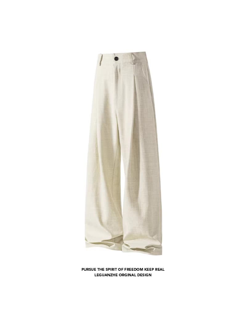 Old Money Style Linen-Like Trousers for Men Summer Cool Breathable Sun-Protective Casual Pants Loose Wide-Leg Straight Hem Floor-Length Pants