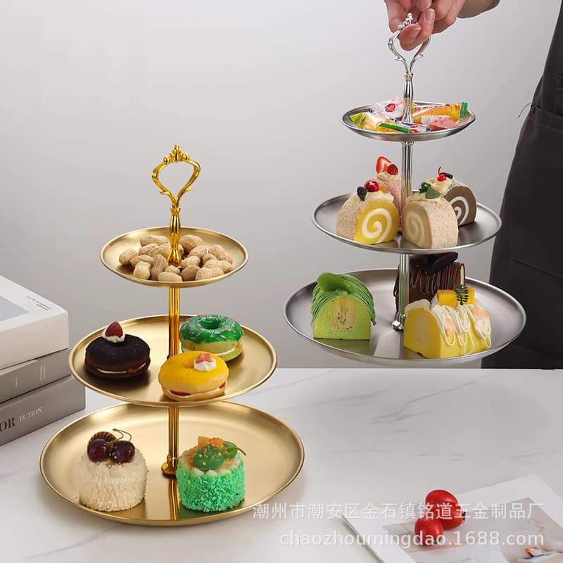 Stainless Steel Multi-Layer Fruit Tray Cake Stand Snack Plate Living Room Hotel Gold Color Home Use Special Purpose Dishware