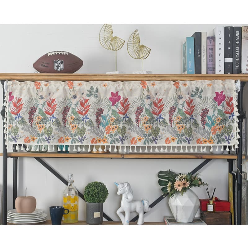 Le Xuan You New American Style Coffee Flower Cotton Linen Kitchen Partition Curtain Self Adhesive Curtain Wholesale