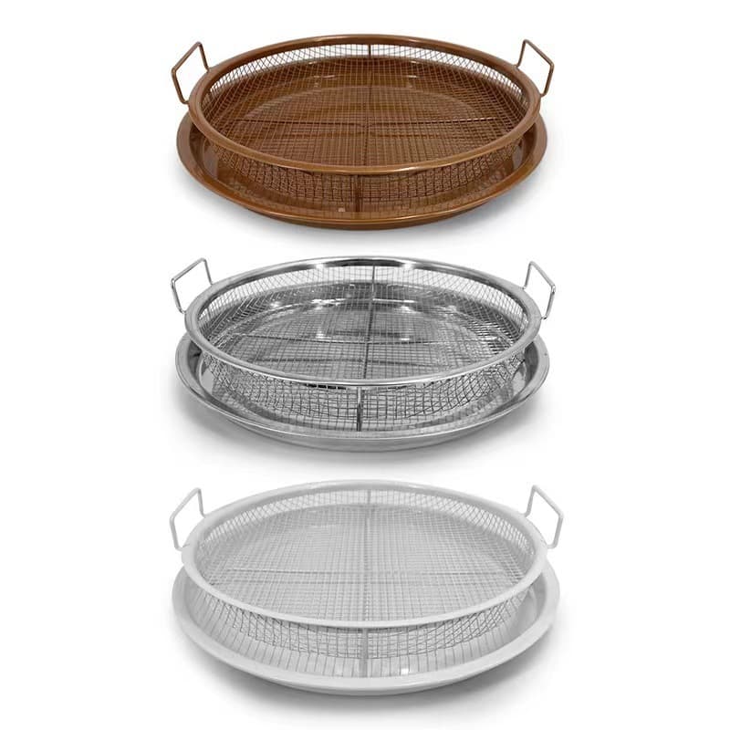 Round Square BBQ Basket Oven Baking Tray Stainless Steel Baking Pan Air Fryer Accessories Grill Pan Outdoor Grill Tray for Roasting Meat
