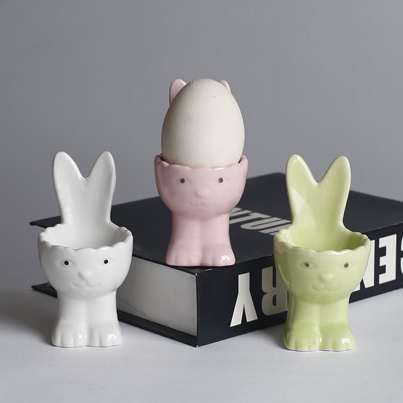 Cross-border Ceramic Cartoon Rabbit Egg Holder Fun Creative Egg Holder Desktop Storage Makeup Single Egg Container High-foot