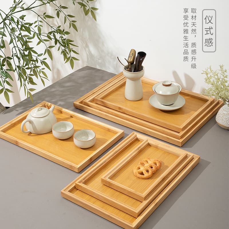 Bamboo Wood Rectangular Tea Tray, Solid Wood Kung Fu Tea Set Water Cup Tray, Japanese Style Wooden Serving Tray, Hotel Serving Plate