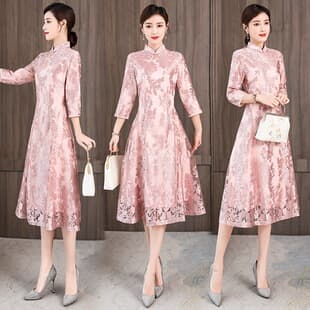 Improved Cheongsam Dress 2026 Spring/Autumn New Young Mother Formal Dress Mid-Length Chinese Style Cheongsam Dress