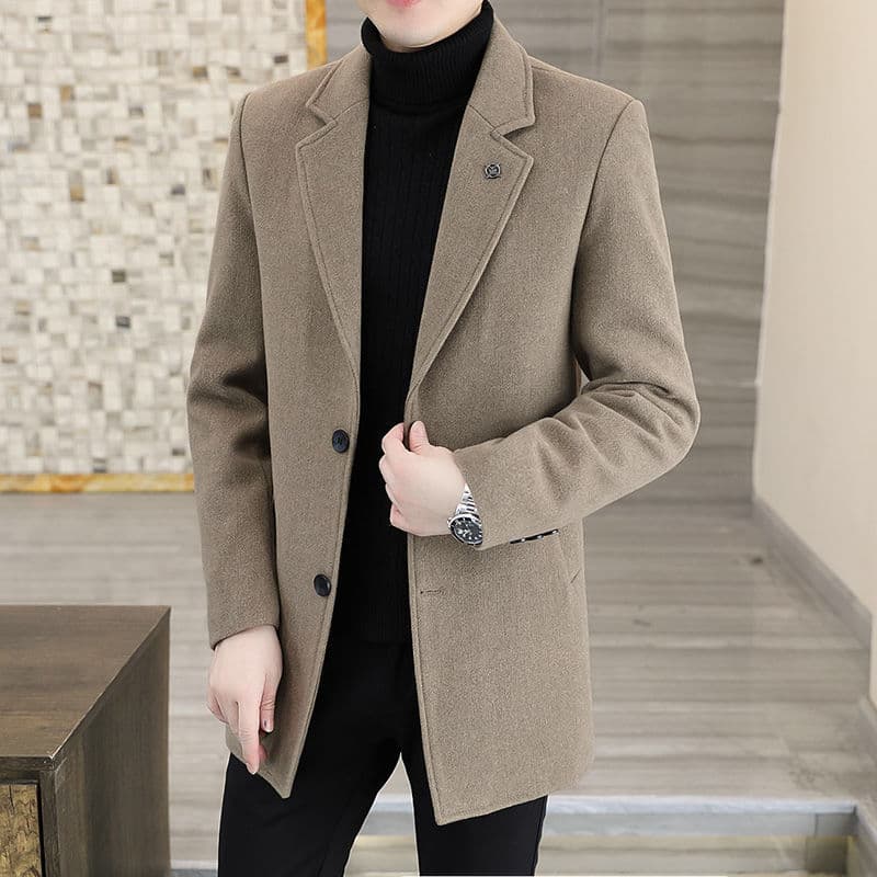 Autumn/Winter New Style Wool Overcoat Men's Suit Jacket Trench Mid-Length Slim Thick Winter Outerwear