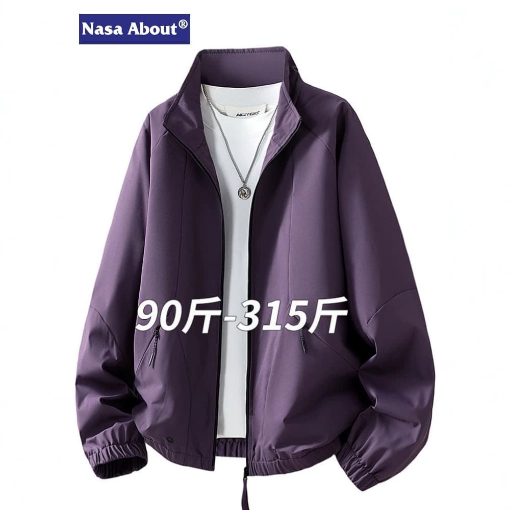 NASA ABOUT Big Size Stand Collar Jacket for Men Fall Simple Basic Loose Fit Casual Outerwear Plus Size