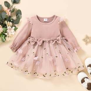 Children's Clothing Spring/Autumn New Style European American Mesh Baby Girl Long-Sleeve Dress Kids Skirt