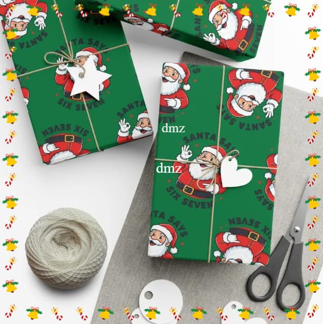 New Cross-Border Product: Funny Santa Claus "Six-Seven" Christmas Gift Wrapping, Teen Humor Gift Bag