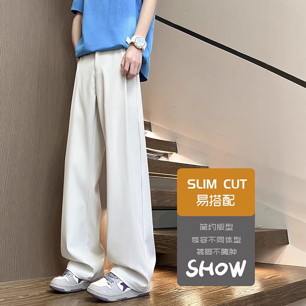 Spring New Korean Style Simple Drapey Men's Trousers Loose Large Size Straight Casual Pants Hk9711